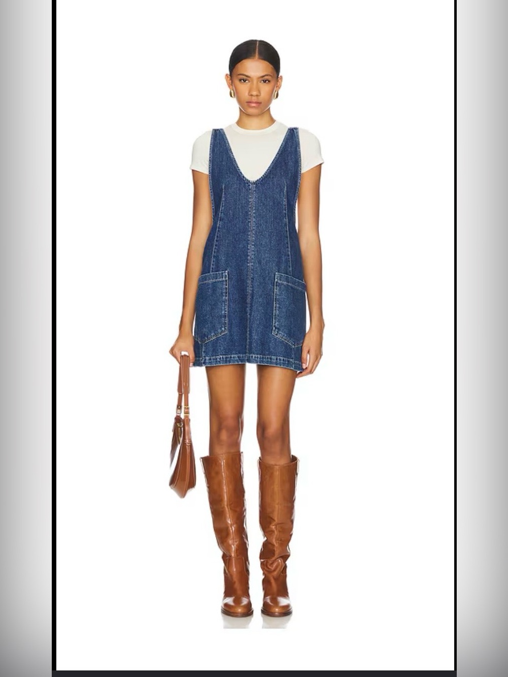 We the Free High Roller Skirtall Denim Patch Pocket Pinafore Dress M/L